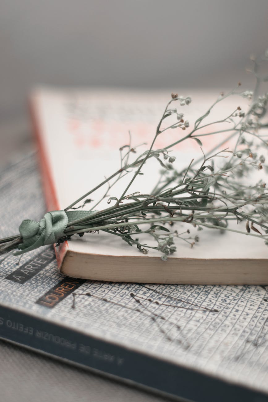 bunch of small flowers on a book